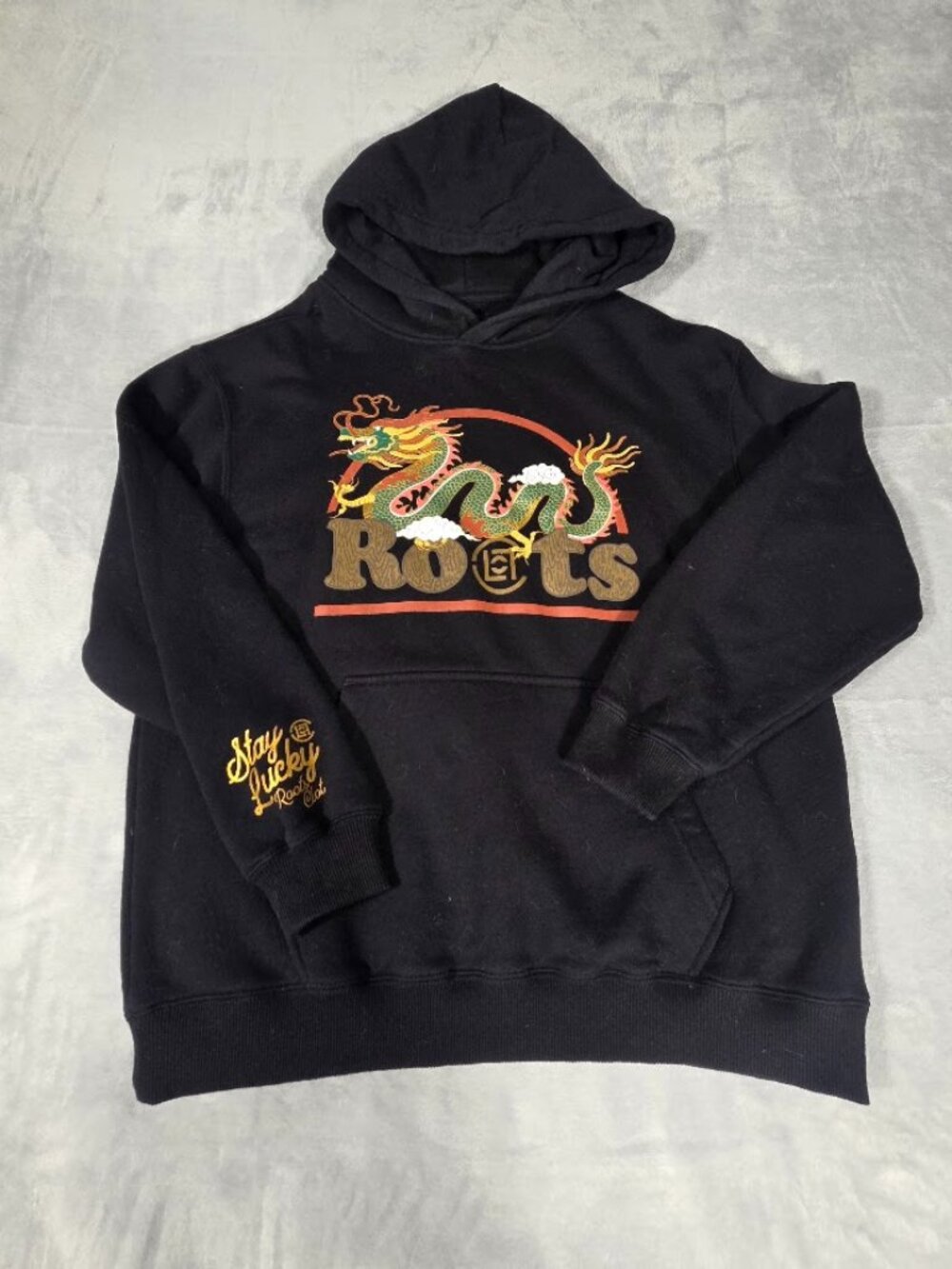 Roots x CLOT Stay Lucky Year of Dragon LNY Hoodie Black Mens XS Womens S